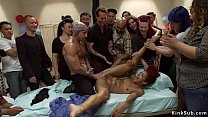 After woke up from  dude got surprise as hot ebony slave Daisy Ducati in hospital and there her mistress suctioned her nipples and clit in group