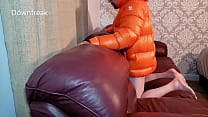 Leather Sofa Down Jacket Masturbation!